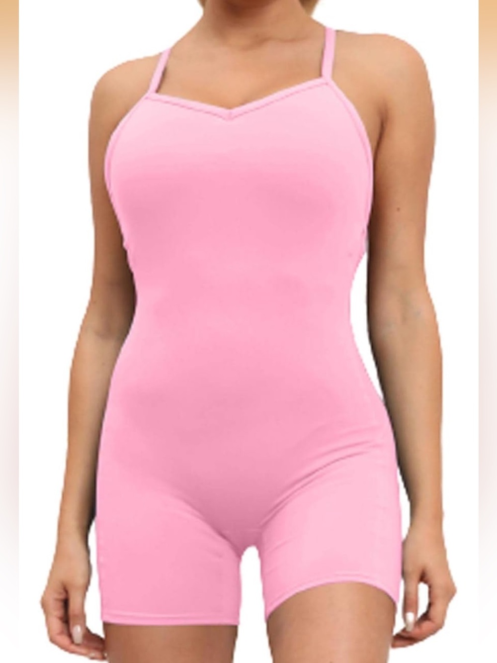 Pink Fitted Romper Bodysuit with Strappy Back - Picture 4 of 10